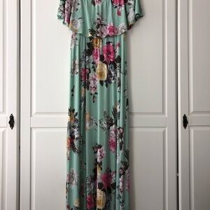 Maternity Maxi Dress for Shower or Photoshoot Mint Green Floral